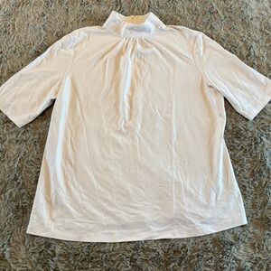 Brooks Brothers White Elbow Length Mock Neck Top